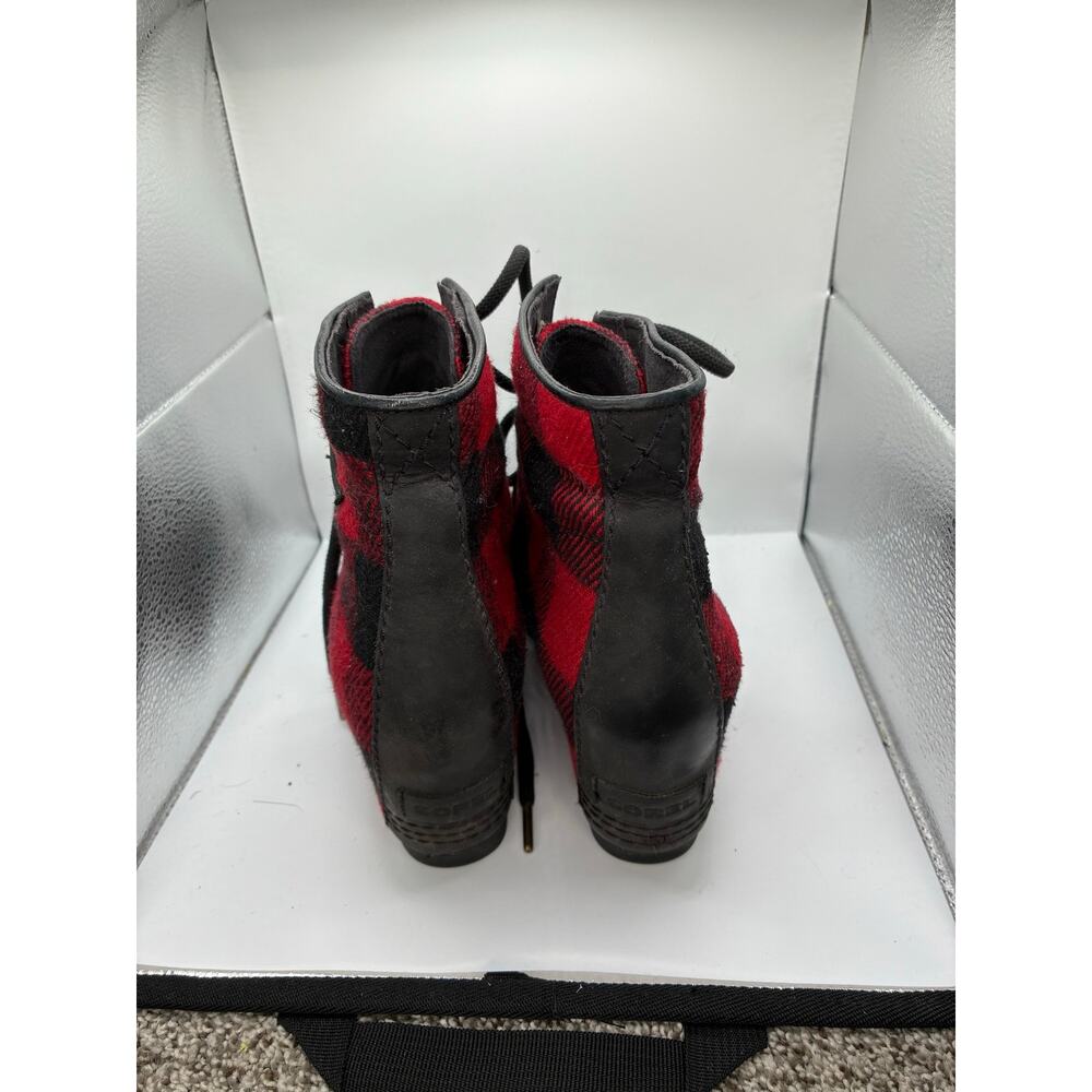 Sorel PDX Wedge Womens Size 8.5 Red Black Buffalo Plaid Lace Up Winter Boot - Picture 2 of 7
